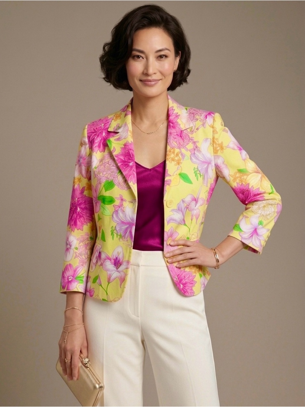 Rafaella NWOT Vibrant Yellow Pink Green Floral Cotton Blazer Jacket Y2K Size 8